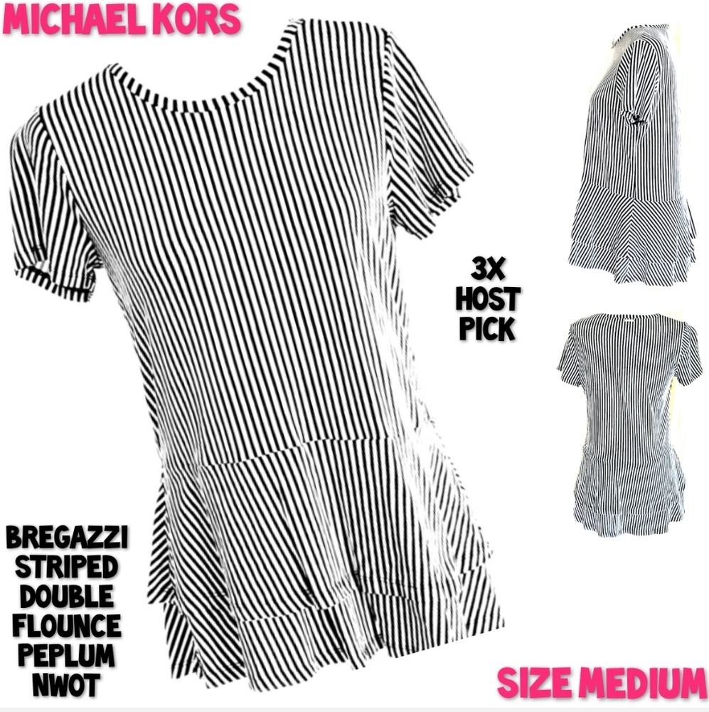 Michael Kors Peplum Top Size Medium Bragazzi Striped Nwot - Picture 1 of 14